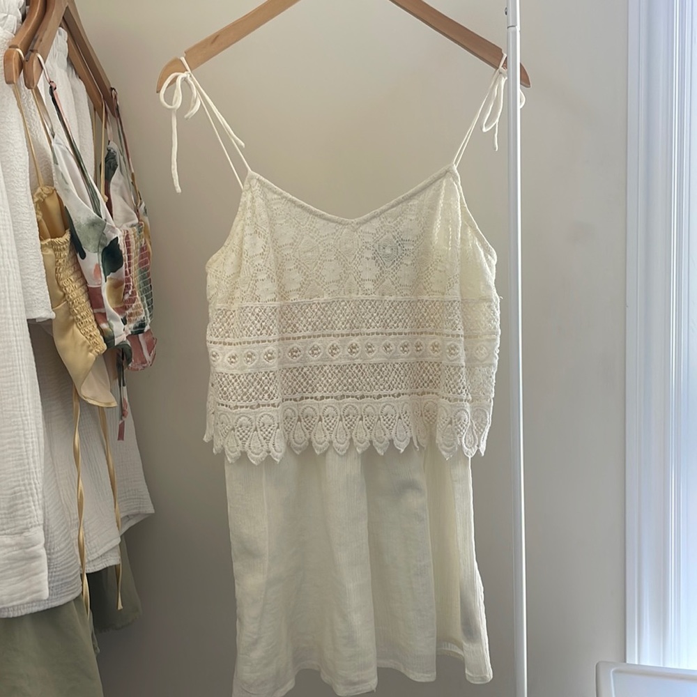 topshop lace linen romper with shoulder ties